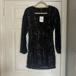 Long Sleeve Sequin V-Neck Dress
